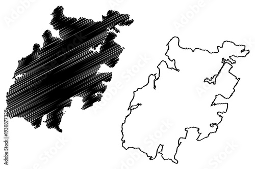 Oshima island (Japan, East Asia, Japanese archipelago, Nagasaki) map vector illustration, scribble sketch Oshima map