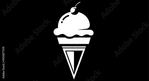 Stylized Ice Cream Cone with Cherry Topping Dessert Graphic.