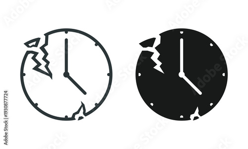 Damaged Clock Face with Crack Effect Icon. Vector Illustration