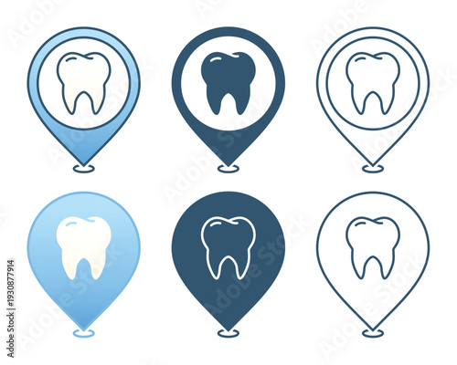 Dental Clinic Location Icon. Map Pin with Tooth Symbol. Vector Illustration
