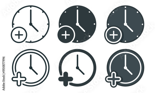 Extra Time Icon. Clock with Add Plus Sign. Vector Illustration