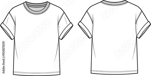 Blank t shirt front and back view mockup template, casual clothing apparel design, fashion garment vector illustration isolated