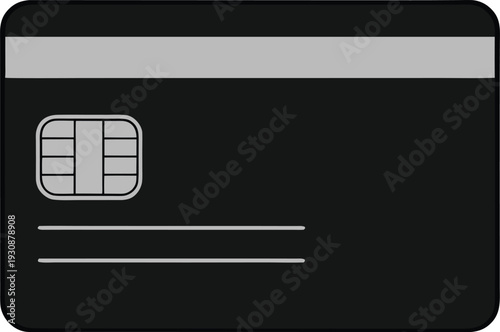 Black credit card with embedded microchip and magnetic stripe shown in isolation Vector