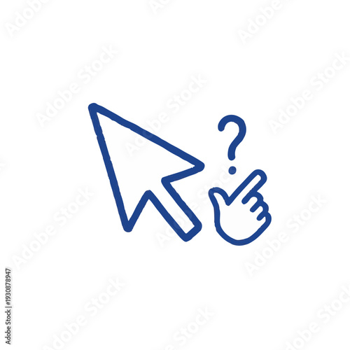 Interactive cursor hesitating with question mark and finger click for user experience research and Cyber Monday sale