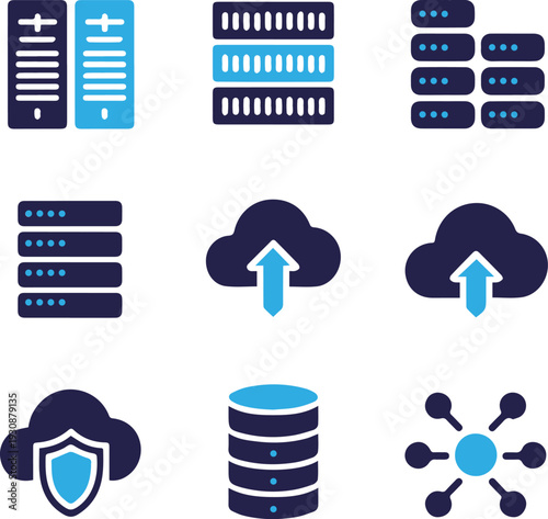 Cloud Computing and Data Server Icon Set for Network Infrastructure and Security