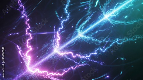 Vibrant lightning bolts electrify dark space with dynamic purple and blue hues