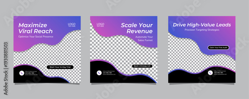 Professional Marketing Carousel Social Media Template Set for Business Engagement, Editable AI file