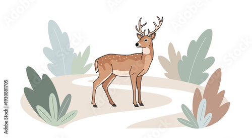 Majestic Deer Standing Gracefully Amidst Abstract Foliage