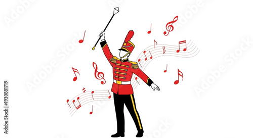 Majestic Drum Major Conducting Musical Score In Vibrant Uniform