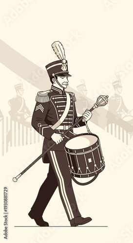 Majestic Drum Major Leading A Historical Marching Band Parade