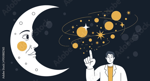 Man And Moon Celestial Dreamscape Visualizing Universal Wonders