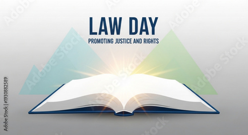 Law day promoting justice and rights with open book and radiant light