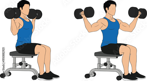 Seated Dumbbell Press Exercise Illustration for Shoulder Strength and Fitness Training Designs