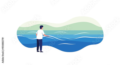 Man Contemplating the Tranquility of the Ocean and Its Boundless Horizons