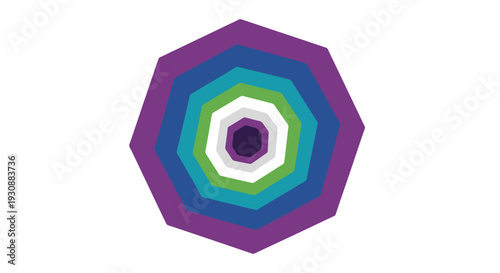 Geometric shape with concentric polygons, layered design, and vibrant colors creating a dynamic pattern