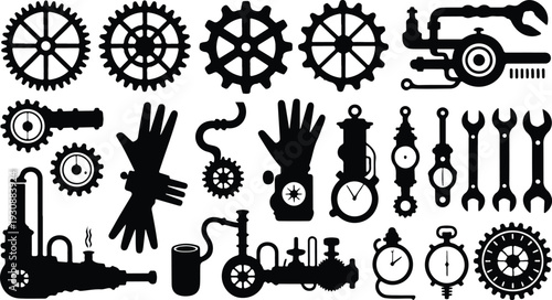 Set of 25 Steampunk Mechanical Elements Vector