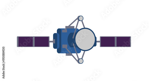 Satellite spacecraft illustration with solar panels and antenna in orbit around the Earth