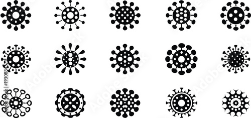 set of black silhouette microorganism.