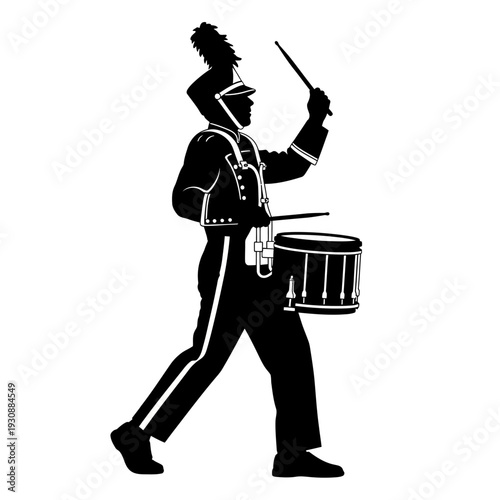 Silhouette of Marching Band Drummer with Snare Drum.