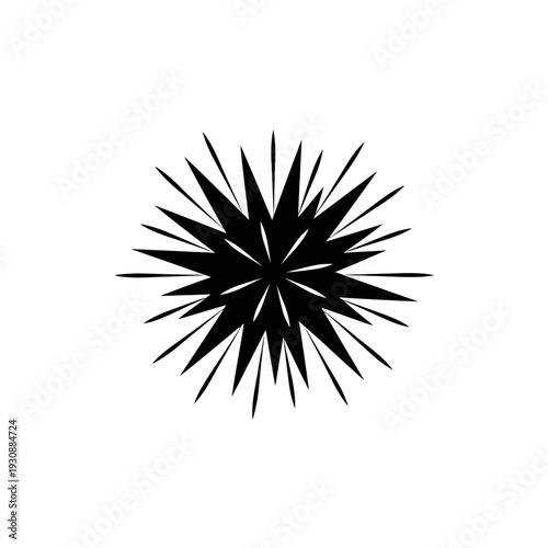 Black radial starburst silhouette graphic emblem with sharp spiky points.