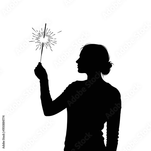 Silhouette of a Woman Holding a Sparkler at Night.