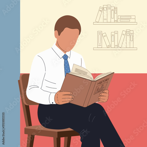 Man Engaged in Scholarly Pursuit Reading History Book While Sitting Down