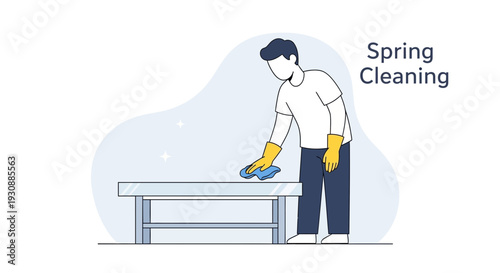 Man Engaged In Spring Cleaning Tasks While Polishing A Surface