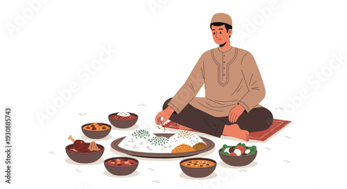 Man Enjoying Diverse Meal Tradition Cultural Celebration Food