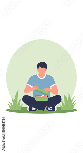 Man Enjoying Healthy Lunch Outdoors In A Park Setting