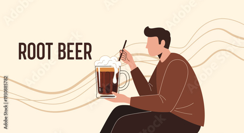Man Enjoying Refreshing Root Beer Beverage In A Tall Glass
