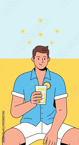 Man Enjoying Refreshing Drink Under Summer Sun