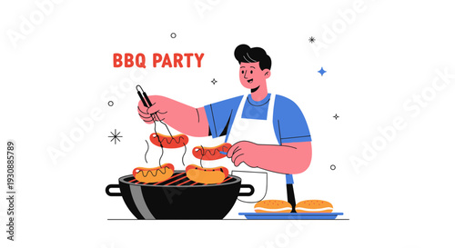 Man Grilling Sausages For A Barbecue Party Celebration