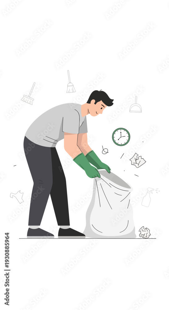 Fototapeta premium Man Gathering Trash For Recycling And Environmental Cleanup Efforts