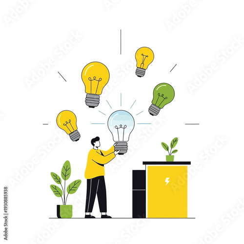 Man Holding Bright Idea Lightbulb Inspiring Innovation And Creativity