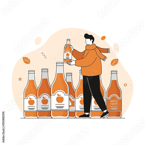 Man Holding Apple Cider Bottle Amidst Refreshing Beverages