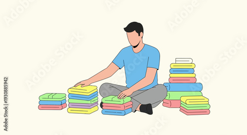 Man Folding Laundry Home Organization And Cleanliness Concept