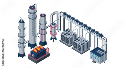 Isometric Industrial Water Treatment Plant Illustration.