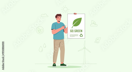 Man Holding Poster Advocating For Environmental Sustainability And Green Living