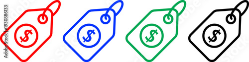 Set of price tag icons with dollar symbol for retail discount sale or e-commerce shopping promotion