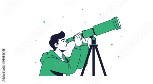 Man Gazing Through Telescope Exploring The Night Sky