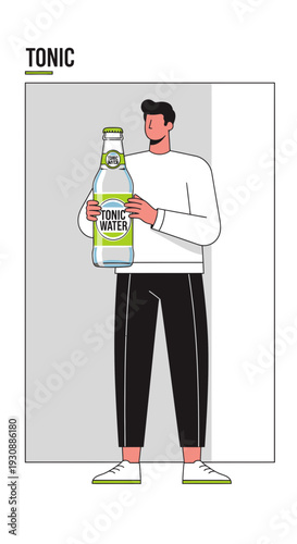 Man Holding Refreshing Tonic Water Bottle Minimalist Design