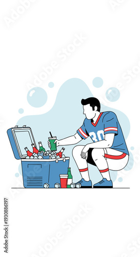 Man Grabs Refreshing Beverage From Cooler Party Outdoor Leisure