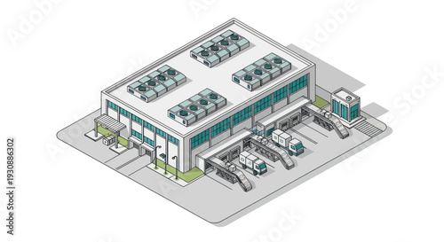 Isometric View of Modern Car Dealership and Service Center.