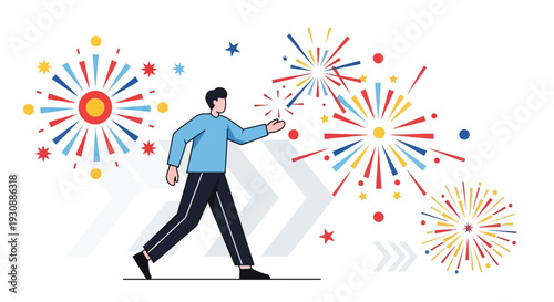 Man Igniting Vibrant Fireworks Display Celebration And Joyful Event