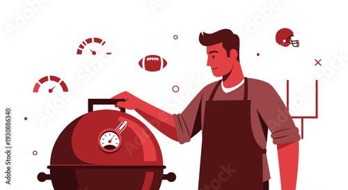 Man Grilling Food For Football Game Day Celebration