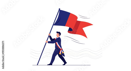 Man In Suit Holding Waving Tricolor Flag Represents Victory Leadership