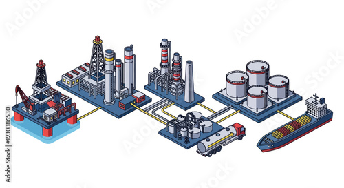 Oil and Gas Industry Production and Transportation Process.