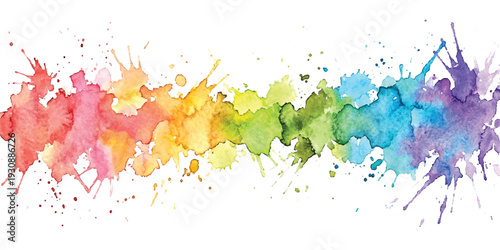 Abstract watercolor paint splash banner featuring a full spectrum rainbow of vibrant colors