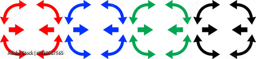 Collection of circular arrow arrays in red, blue, green, and black on a transparent background