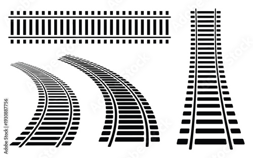 Railway Tracks Set Vector Illustration